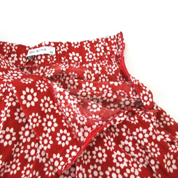 Tween Girls Skort Skater Style Skirt w/ Built In Shorts Size XS Red White Floral - Picture 5 of 10